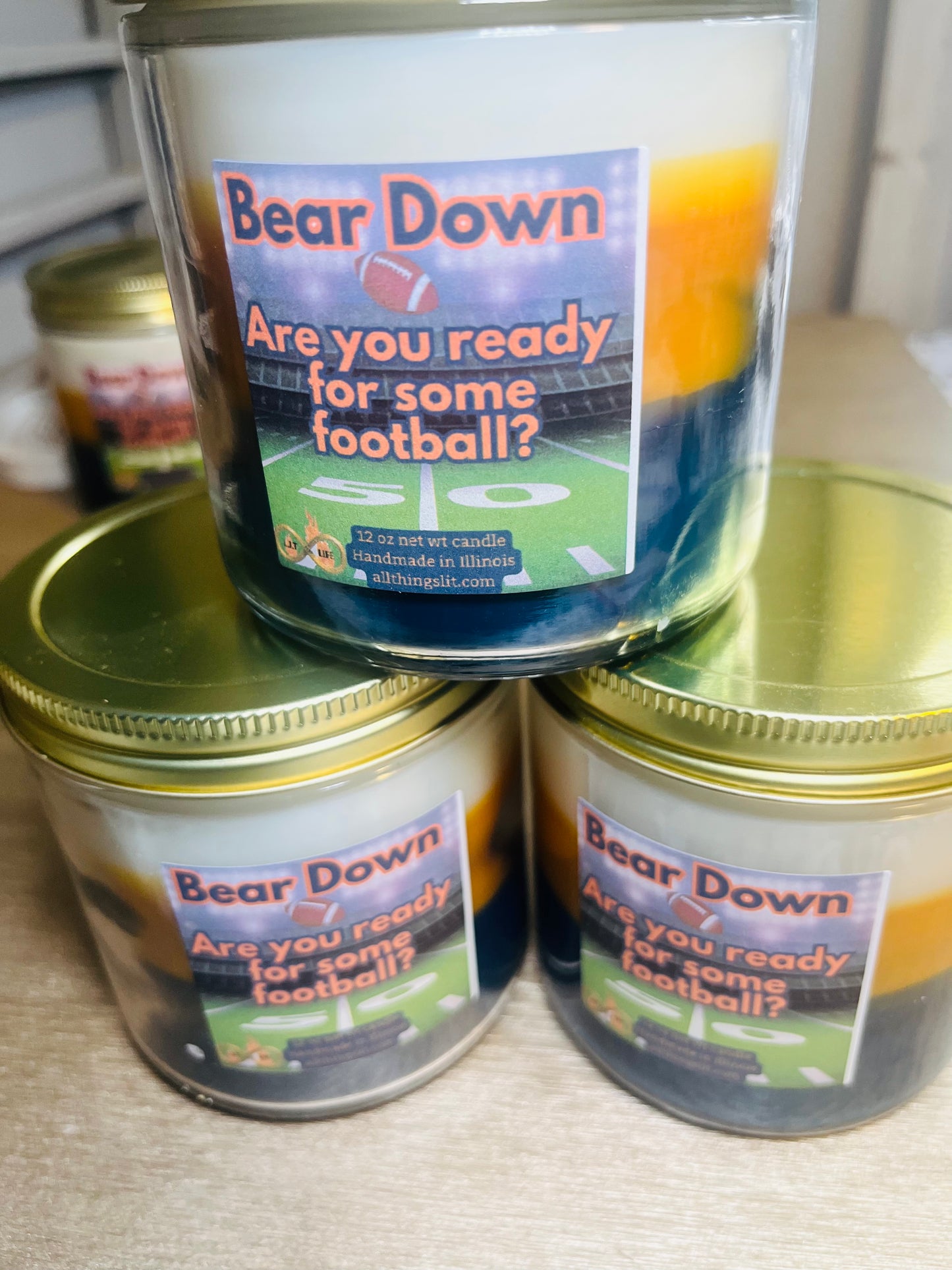 Bear Down Candle – 16 oz Chicago-Inspired Triple-Layer Candle with Custom Scent